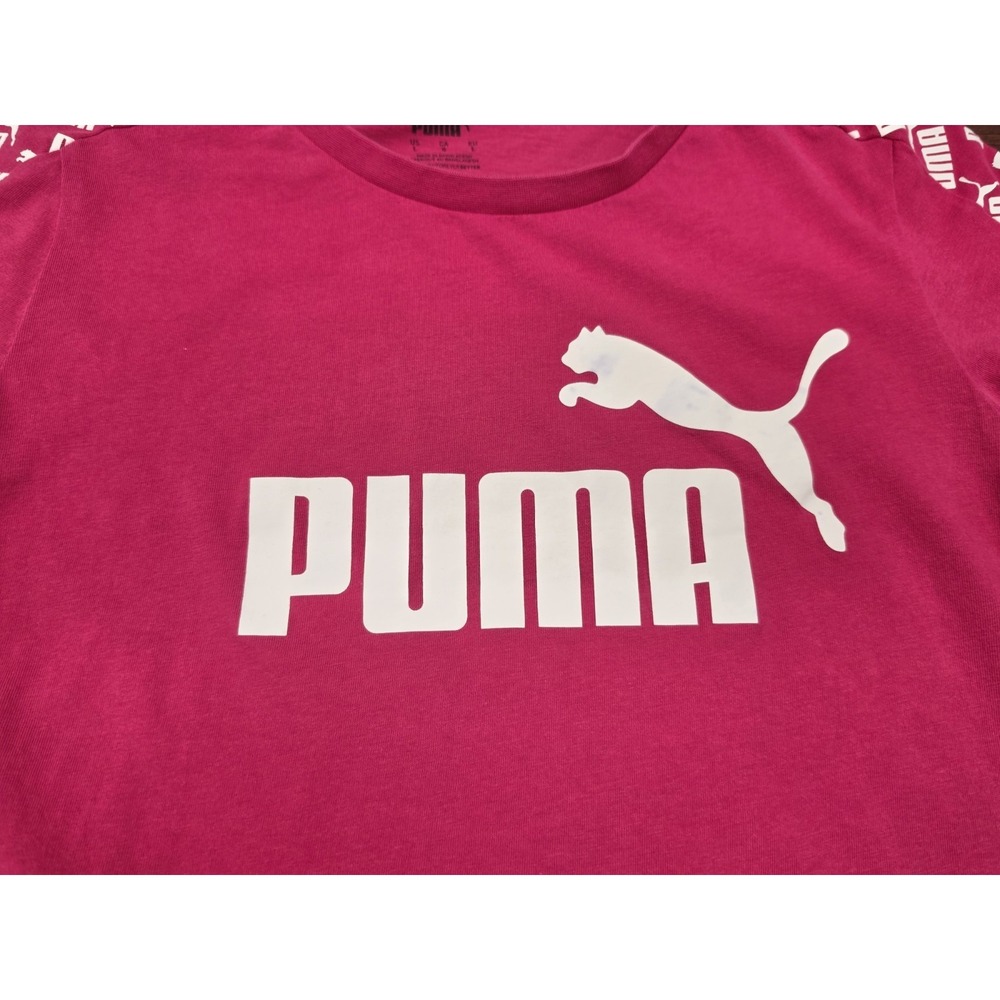 Puma Girls Pink Logo Graphic T Shirt Size L Short Sleeve Athletic Activewear Tee - Picture 2 of 6